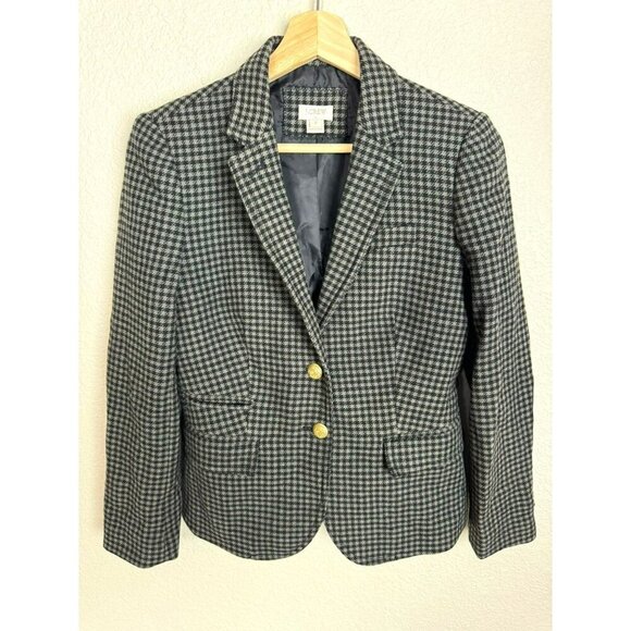 J.Crew Women's Blazer Jacket Size 2 Wool Houndstooth Elbow Patches preppy - Picture 1 of 11